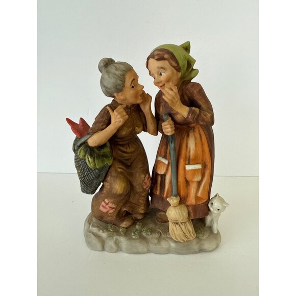 Lefton Hand-Painted Porcelain Figurine Of Gossiping Women With Cat - Picture 10 of 11